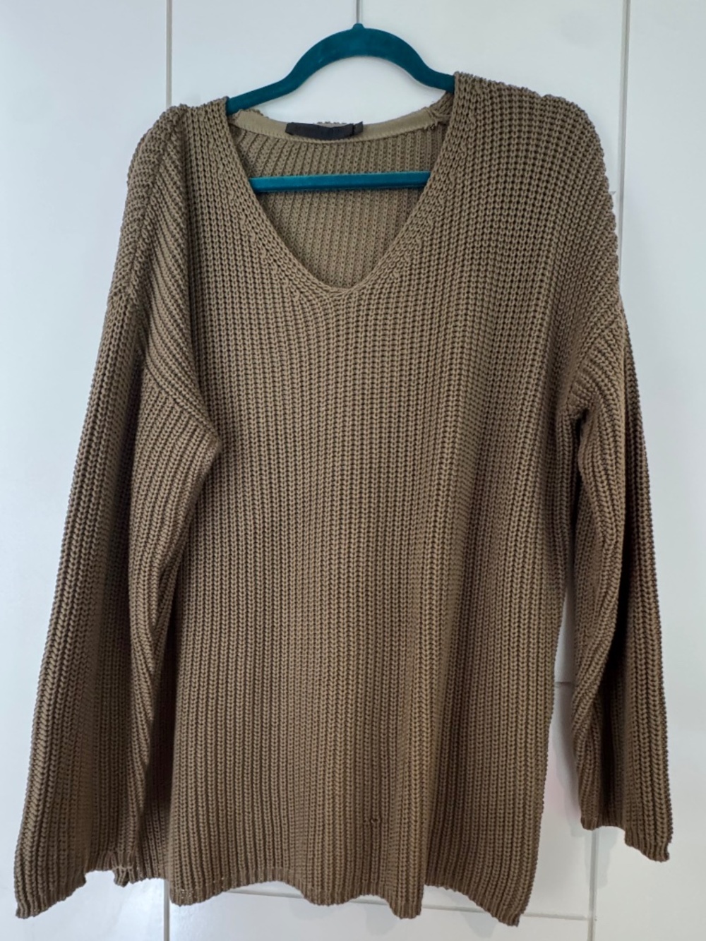 Jenni Kayne Olive Green Chunky Knit V-Neck Sweater